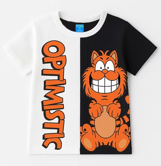 Optimistic Half & Half Cartoon Cat Tee – By TikQ Kids