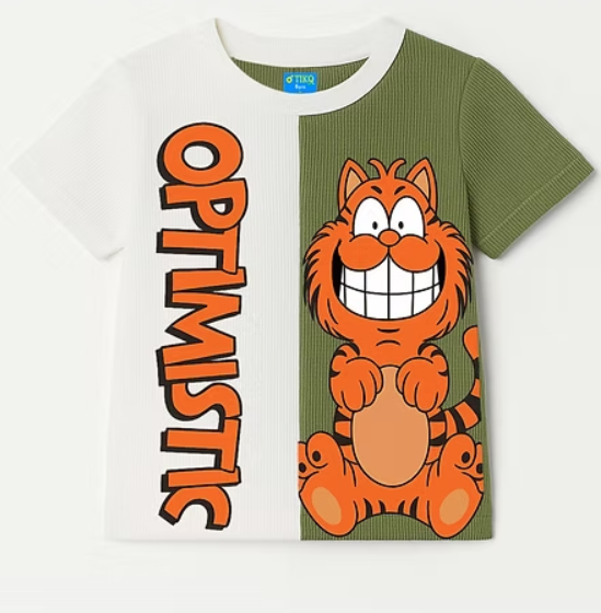 Optimistic Half & Half Cartoon Cat Tee – By TikQ Kids