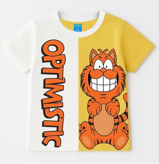 Optimistic Half & Half Cartoon Cat Tee – By TikQ Kids