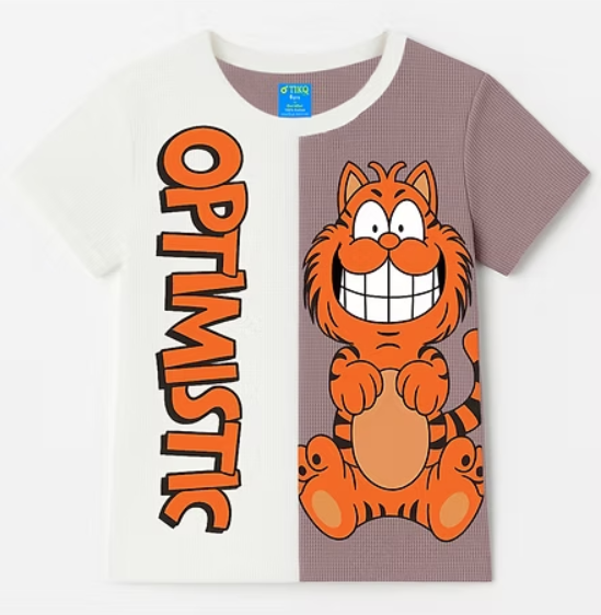 Optimistic Half & Half Cartoon Cat Tee – By TikQ Kids