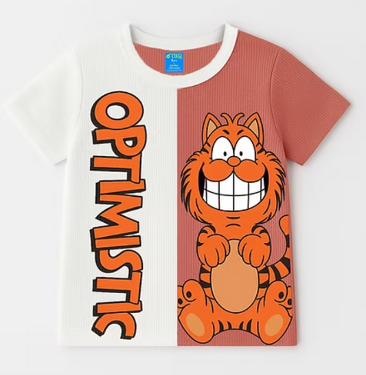 Optimistic Half & Half Cartoon Cat Tee – By TikQ Kids