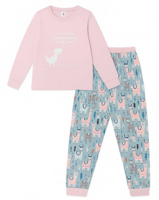 Offline Dino & Llama Printed Kids Nightwear Set